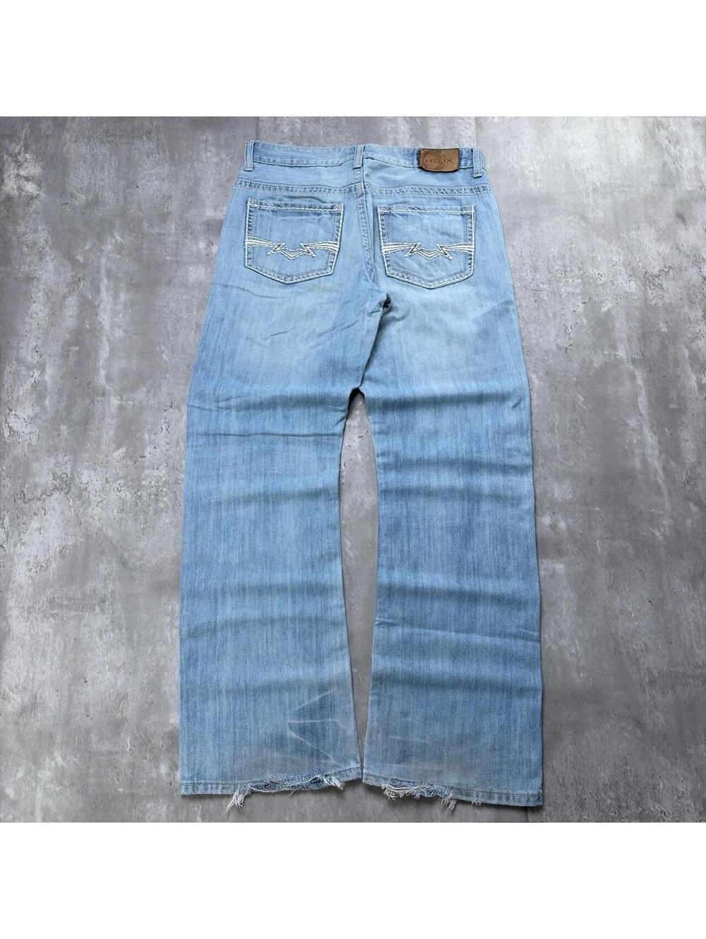 Y2K Light Wash Helix Grunge Distressed Bootcut Denim Jeans